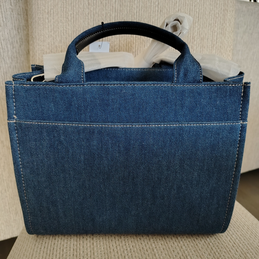 Blue Denim Tote with White Accents. Free Keychain Included.
